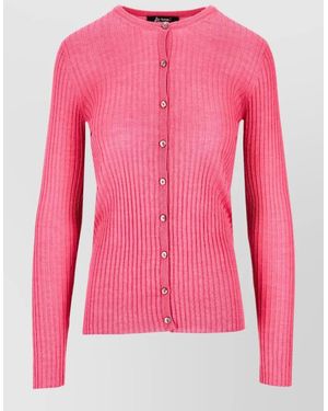 LA ROSE Cashmere Silk Crew Neck Rib Cardigan - Pink
