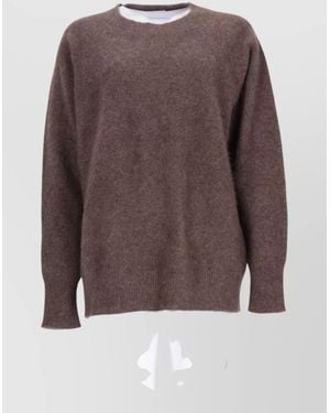 P.A.R.O.S.H. Raccoon Fur Top Crew Neck Long Sleeves - Brown