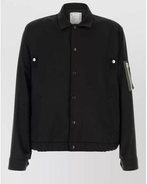 Sacai Twill Jacket Elasticated Hem Front Pockets - Black