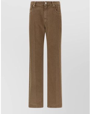 Brunello Cucinelli Denim Pleated Straight-Leg Trousers - Natural