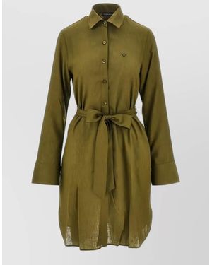 Emporio Armani Long Sleeve Silk Shirt Dress Tie Waist - Green