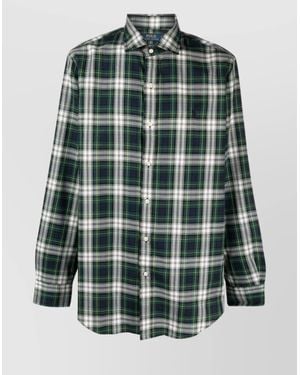 Polo Ralph Lauren Collared Plaid Shirt With Chest Pocket - Green