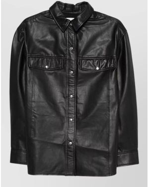 IRO Leather Shirt Cabana Style Buttoned Cuffs - Black