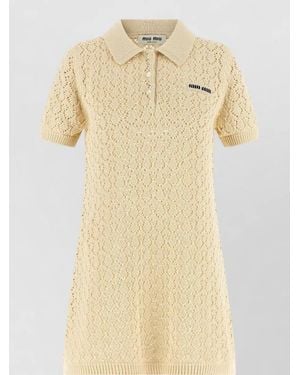 Miu Miu Openwork Cotton Knit Mini Dress Casual - Natural