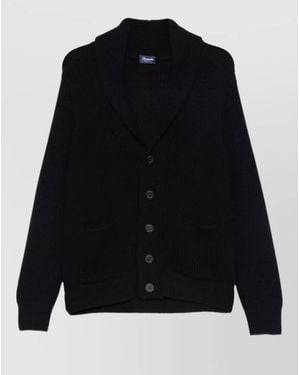 Drumohr Jacket Shawl Collar Front Pockets Ribbed Cuffs - Black