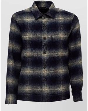 Xacus Wool Plaid Regular-Fit Overshirt - Blue