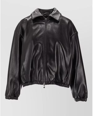 LA ROSE Nappa Jacket Collared Neck Elasticated Cuffs Hem - Black
