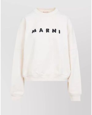 Marni Cotton Logo Print Oversized Sweatshirt - White