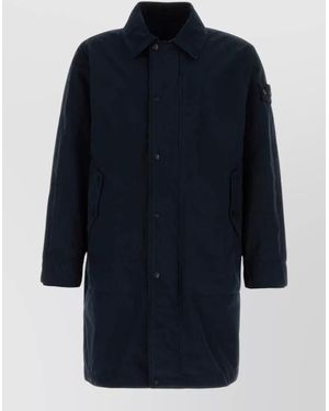 Stone Island Long Trench Coat Polyester Blend Design - Blue