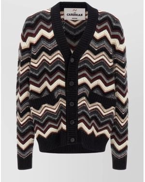 Missoni Chevron Pattern Cardigan Featuring Front Pockets - Black