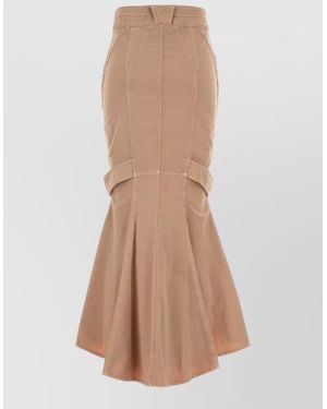 Blumarine High Rise Denim Skirt Flared Hem Buttons - Natural