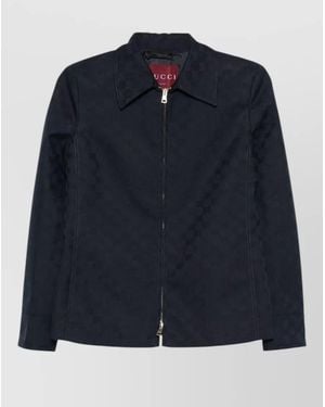 Gucci Checkered Jacket Collared Neck Front Pockets - Blue