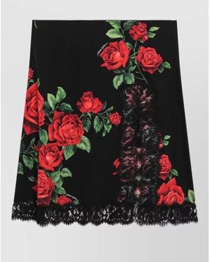 Dolce & Gabbana Silk Floral-Print Lace-Trim Midi Skirt - Red