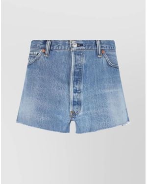 RE/DONE Straight Denim Shorts Frayed Hem - Blue