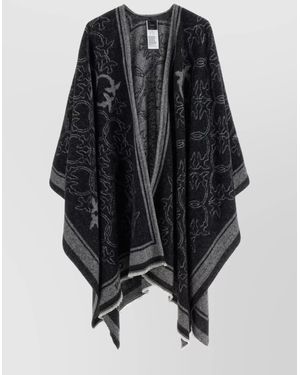 Pinko Wool Logo-Print Fringed Cape - Black