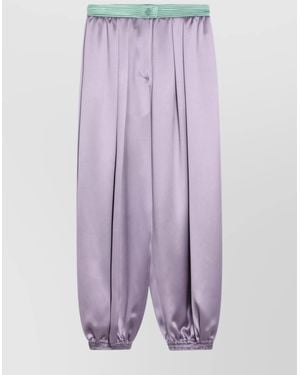 Valentino Silk Wide-Leg Track Trousers - Purple