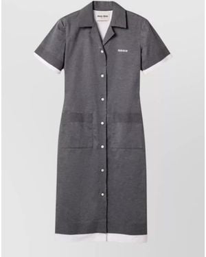 Miu Miu Silk Knee-Length Dress - Gray