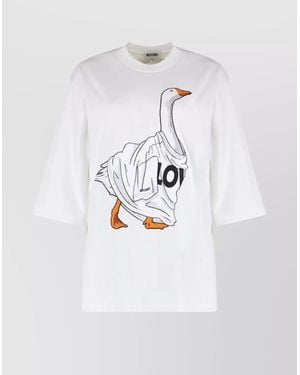 Moschino Graphic Print Crew Neck Cotton T-Shirt - White