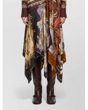 Zimmermann Silk Printed Draped Handkerchief-Hem Midi Skirt - Multicolour
