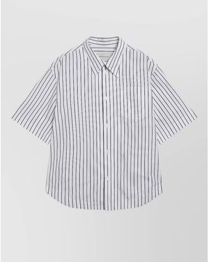 Ami Paris Striped Short Sleeve Shirt Chest Pocket - White