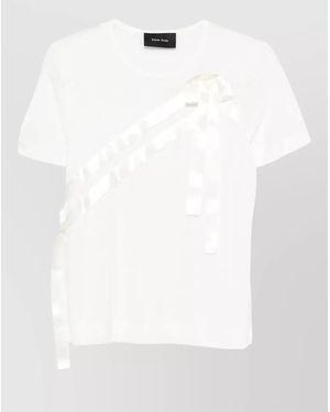 Simone Rocha Ribbon Sash Satin Short Sleeve Top - White