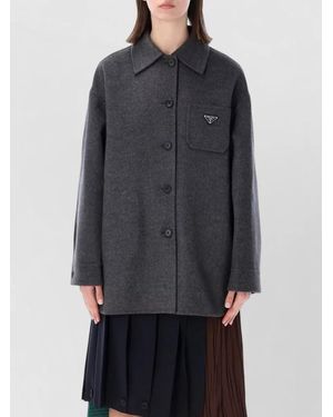 Prada Collared Shirt Jacket Long Sleeves Chest Pocket - Grey