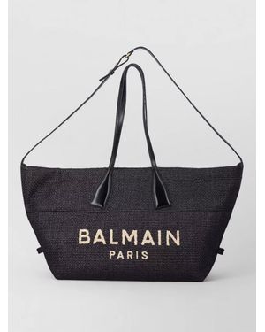 Balmain Track Medium Raffia Tote Bag - Black