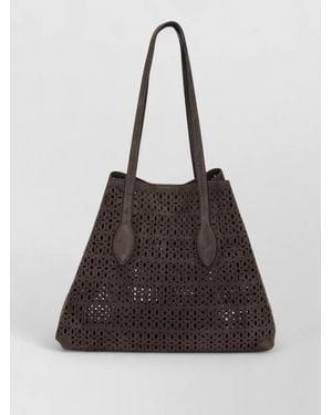 Gianni Chiarini Tote Bag Dual Handles Perforated Suede Finish - Black