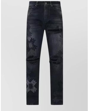 Amiri Straight Leg Floral Pattern Denim Jeans - Blue
