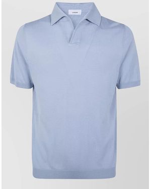 Lardini Short Sleeve Polo Shirt Ribbed Hem - Blue