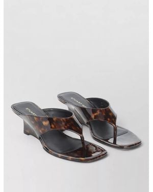 Stuart Weitzman Vinnie Wedge Thong Sandals Tortoiseshell Strap - Grey