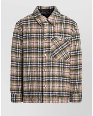 Burberry Checked Wool Shirt Jacket With Chest Pocket - Gray
