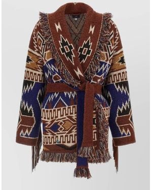 Alanui Wool Oversized Fringed Jacquard Cardigan - Multicolor