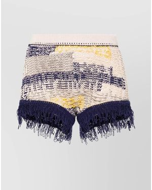 Sportmax Cotton Patterned Intarsia Knit Mid-Rise Shorts - Blue