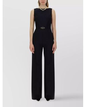 Valentino Belted Waist Jumpsuit Featuring V Detail - Blue