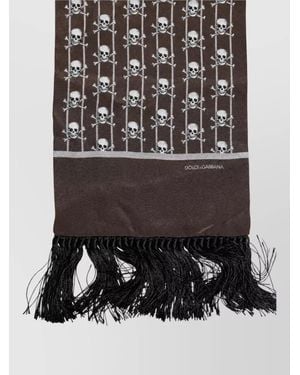 Dolce & Gabbana Silk Skull Print Fringed Scarf - Black