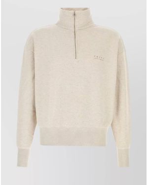 Prada High Collar Sand Cotton Sweatshirt - White