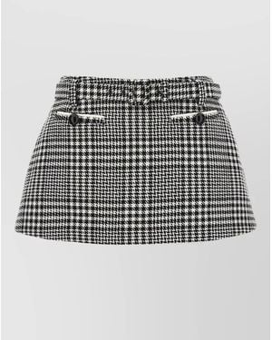 Self-Portrait Wool Skort Houndstooth Pattern Buttons Belt Loops - Metallic