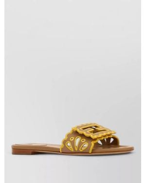 Fendi Lace Flat Slides Open Toe Design - Metallic