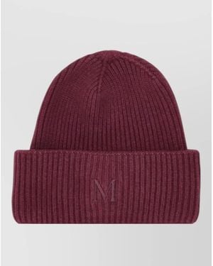 Max Mara Knit Hat Beanie Ribbed Texture Folded Cuff - Red