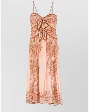 Zimmermann Silk Printed Sweetheart Neck Sleeveless Midi Dress - Pink