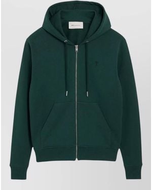 Ami Paris Crewneck Jacket Hood Front Pockets Design - Green