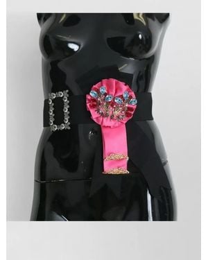 Dolce & Gabbana Crystal-Embellished Floral Brooch Belt - Black