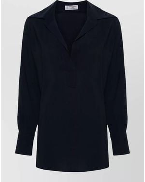 Alberto Biani Georgette Blouse Relaxed Fit Curved Hem - Blue