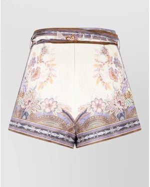 Zimmermann Luna Linen Shorts Belted High Waist - Multicolor
