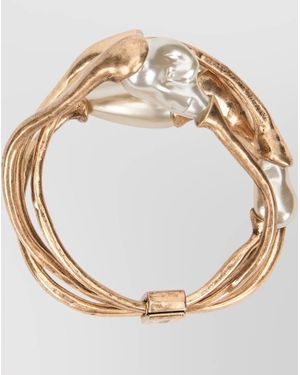 Weekend by Maxmara Braided Bracelet Adjustable Design Pearl Accents - Metallic