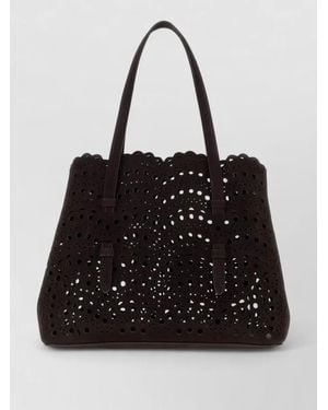Alaïa Mina 25 Suede Tote Handbag Cutout Design - Black