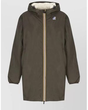 K-Way Hooded Down Jacket Elastic Cuffs Pockets - Green