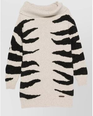 Moschino Animal Print Knitted Dress Long Sleeves Turtleneck - Natural
