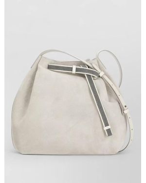 Panicale Leather Shoulder Bucket Bag Decorative Band - Gray